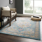 Modway - Success Médaillon vintage floral vieilli Anisah Tapis 4 pi l x 6 pi L - Bleu ivoire clair, jaune, orange-Tissage serré à poil bas