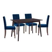Modway - Prosper 5 pièces Velours rembourré Ensemble à manger - Cappuccino Navy-Chaises à manger Parsons / Table de cuisine moderne