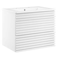 Modway - Render Support mural de 24" Vanette de salle de bain - Blanc blanc-Vanité moderne du milieu du siècle