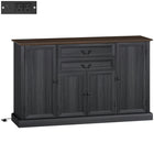HOMCOM - Buffet de style ferme 57,9 po L avec station de charge - grain de bois noir-Deux prises électriques, ports USB et USB-C pour une recharge facile, avec un trou pour les câbles afin de garder les fils bien rangés 