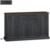 HOMCOM - Buffet de style ferme 57,9 po L avec station de charge - grain de bois noir-Deux prises électriques, ports USB et USB-C pour une recharge facile, avec un trou pour les câbles afin de garder les fils bien rangés 
