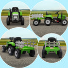 Aosom - Tracteur à pédales 12v pour enfants avec remorque, son de démarrage musical - vert-Indicateur de batterie pour surveiller la charge restante 