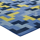 Modway - Andela Mosaïque de blocs imbriqués Tapis de comédie 8 pi l x 10 pi L - Bleu multicolore et vert olive pâle-Dessous du tissu de jute adhéré