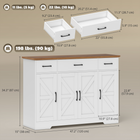 HOMCOM - Buffet de style ferme 47 po avec charnières à fermeture douce et étagères à épices - blanc-Fonctionne comme buffet, meuble TV, armoire de salon ou meuble de couloir pour une utilisation polyvalente 
