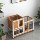 PawHut - Clapier à lapin d’intérieur, cage pour lapin avec roues, plateau, jaune - 43,3 po L x 19,7 po l x 34,6 po H-Deux portes avec loquets assurent la sécurité 