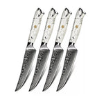 Minimal - Ensemble de couteaux à steak Damascus White Stone de 4 pièces, service pour 4 personnes-Acier Damas forgé 67 couches avec noyau en acier VG10
