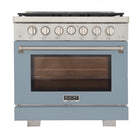 Kucht - 36 po Série KFX-X Cuisinière Pro Style au gaz propane - Acier inoxydable/Bleu pâle-Nouveaux brûleurs true simmer pour une cuisson délicate à basse température