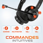 Delton - Casque/écouteurs Bluetooth 35X pour ordinateur avec dongle USB à appairage automatique et station de recharge rapide, noir-Passez des appels longs et des sessions intensives en tout confort toute la journée grâce au bandeau souple et aux coussinets moelleux de ce casque d'ordinateur avec microphone.