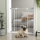 PawHut - Barrière pour Animaux 41" avec Porte de Passage pour Escaliers et Portes Blanc-La porte peut se fermer automatiquement lorsque son angle d’ouverture est inférieur à 90°, et rester ouverte lorsqu’il dépasse 90° (ne peut pas se fermer lorsque l’angle est inférieur à 15°)