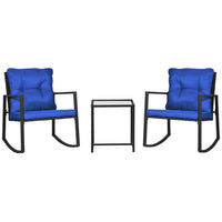 Outsunny - ensemble bistro à bascule 3 pièces - bleu-Ensemble de 3 pièces, comprenant 2 fauteuils à bascule et 1 table d'appoint 
