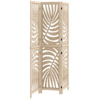 HOMCOM - Séparateur de pièce autoportant à 3 panneaux motif feuille de palmier pour bureau à domicile, chambre - finition bois naturel-Le haut et le bas amovibles forment deux séparateurs indépendants  
