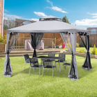 Outsunny - Pavillon de terrasse 10 pi l x 10 pi L, pavillon d’extérieur, toit à 2 niveaux, gris-8 œillets intégrés pour assurer un bon drainage de l'eau