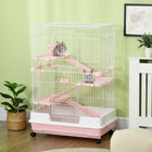 PawHut - Cage à 4 niveaux pour lapin, cochon d’Inde, furet, 45 po H, plateau coulissant - rose-Structure robuste en métal revêtu par poudre et fil de fer 