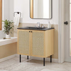 Modway - Chaucer 30" Vanette de salle de bain - Noir de chêne-Boutons d’armoire en métal