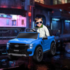 Qaba - Ford Ranger sous licence 12V voiture électrique pour enfant avec rangement arrière - bleu-Compartiment de rangement arrière pour transporter des jouets 