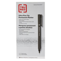 TRU RED - Marqueurs Permanents - Pointe Ultra Fine - Noir - Paquet de 12-Encre qui marque la plupart des surfaces facilement et résiste à la décoloration