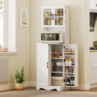 HOMCOM - Armoire de cuisine 71 po avec 8 étagères de porte - blanc-Trou pour câbles permettant de garder les fils bien rangés, créant un espace d’appareils ou de café ordonné 