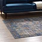 Modway - Minu Treillis floral vieilli Tapis de 5 pi l x 8 pi L - Bleu, Gris, Jaune et Orange-Dessous en caoutchouc rainuré de préhension 