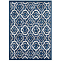 Modway - Kalinda Treillis rustiques vintage marocains Tapis de 5 pi l x 8 pi L - Bleu marocain beige et ivoire-Tapis vintage marocain en treillis