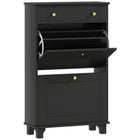 HOMCOM - Armoire à chaussures étroite avec 2 tiroirs basculants pour rangement - noir-Style moderne, finition couleur unie et poignées dorées pour un attrait esthétique accru