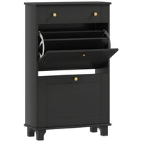 HOMCOM - Armoire à chaussures étroite avec 2 tiroirs basculants pour rangement - noir-Style moderne, finition couleur unie et poignées dorées pour un attrait esthétique accru