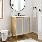 Modway - Calla 24" perforé Métal Vanette de salle de bain - Chêne blanc-Niveleurs de pieds réglables