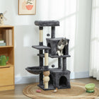PawHut - Arbre à chat multi-niveaux avec 2 niches et hamac - gris foncé-Inclut des poteaux à griffer en sisal et des balles, protégeant vos meubles des griffes 