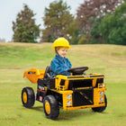 Qaba - Voiture électrique pour enfants 12V, véhicule de chantier avec benne basculante électrique - jaune-Comprend une pelle supplémentaire pour plus de plaisir lors des excavations 