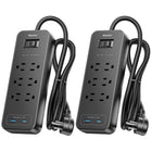 ShoppingAll - Huntkey parasurtenseur multiprise avec 6 prises et 2 ports USB – 4 pi – noir - Paquet de 2-Comprend 6 prises c.a., 1 port USB-A et 1 port USB-C avec sortie partagée de 5 V/2,4 A pour téléphones, tablettes, ordinateurs, téléviseurs et autres appareils du quotidien