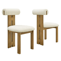 Modway - Torian Tissu Boucle Chaise à manger - Ivoire de chêne français - Ensemble de 2-Chaises sans accoudoirs à trois pieds
