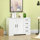 HOMCOM - Buffet moderne 41,3 po L avec 4 tiroirs et 2 portes à panneaux rainurés - blanc-Étagère réglable pour accueillir des objets de différentes hauteurs 