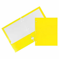 JAM Paper - Dossiers scolaires laminés brillants à 3 trous et à deux pochettes - jaune - Paquet de 6-Dossiers de projet brillants à 3 trous l Couleur : jaune
