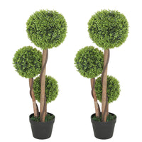 HOMCOM - Arbre s topiaires artificiels buis à trois boules 35 po - vert - lot de 2-Magnifique ensemble de deux buis artificiels à trois boules 