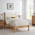 Modway - Olea Bois massif Boucle à touffes de canal Lit à plateforme jumelle, Feather Oak-Pattes rondes de pilier