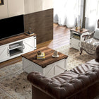 HOMCOM - Table basse relevable avec compartiment caché - blanc-Le style maison de campagne ajoute une touche rustique et charmante à votre décoration