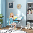 Qaba - Ensemble bureau et chaise pour enfants, hauteur réglable avec plateau inclinable - bleu-Plateau spacieux inclinable de 0 à 45° pour une posture optimale  
