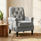 HOMCOM - Fauteuil d’appoint style milieu du siècle moderne avec assise épaisse rembourrée pour chambre - gris-Style moderne du milieu du siècle avec accoudoirs arrondis, capitonnage à boutons et pieds en bois tourné  

