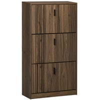 HOMCOM - Armoire à chaussures avec 3 tiroirs basculants pour 18 paires - noyer foncé-Design compact, adapté aux petites entrées ou à tout espace étroit 