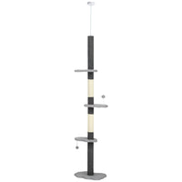 PawHut - Arbre à chat du sol au plafond 88,5 po-100,5 po avec poteaux à griffer - gris-La hauteur varie de 88,6 po (225 cm) à 100,4 po (255 cm) avec la barre de tension 