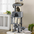 PawHut - arbre à chat 55 po pour chats d’intérieur, centre d’activités avec balles suspendues, condo, hamacs, lit, rampe - gris-Fabriqué en panneaux de particules pour un arbre stable 