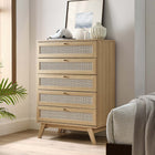 Modway - Soma 5 tiroirs Poitrine, Chêne-Tissage naturel en rotin