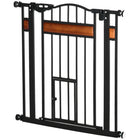 PawHut - Barrière extra large pour chien 29,1''-31,5'' L avec porte pour chat - Noir-Faites glisser et soulevez la poignée pour passer