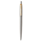 Parker − Stylo à gel Jotter − acier inoxydable avec bordure dorée − pointe moyenne − encre noire-Encre gel épaisse, fluide, lisse et qui sèche vite pour moins de bavures et une écriture riche et soignée