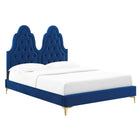 Modway - Alexandria Touffe Performance Velvet Lit à plateforme jumelle, Marine-Poutre centrale renforcée et jambes de soutien
