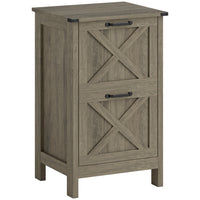 HOMCOM - Classeur à 2 tiroirs pour dossiers Lettre/A4 - gris lavé-Améliore la décoration du bureau à domicile avec un charmant style porte de grange 
