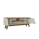 Manhattan Comfort - Meuble TV Marcus 62,99 po style Mid-Century Modern - Blanc cassé et Naturel-Comprend 5 étagères fixes