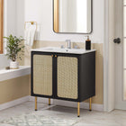 Modway - Chaucer 30" Vanette de salle de bain - Noir Blanc-Boutons d’armoire en métal
