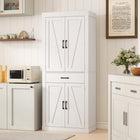 HOMCOM - Armoire de cuisine 72 po avec portes de grange - blanc-Fabriqué en panneau de particules solide et MDF, garantissant stabilité et durabilité à long terme 