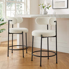 Modway - Albie Tissu Boucle Tabourets de comptoir Ensemble de 2 - Noir ivoire-Base métallique tubulaire