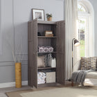 Manhattan Comfort - Placard de rangement moderne Hopkins 29,61 po à 4 étagères - Gris-Conception de porte géométrique rectangulaire verticale avec poignées de tirage en métal noir
